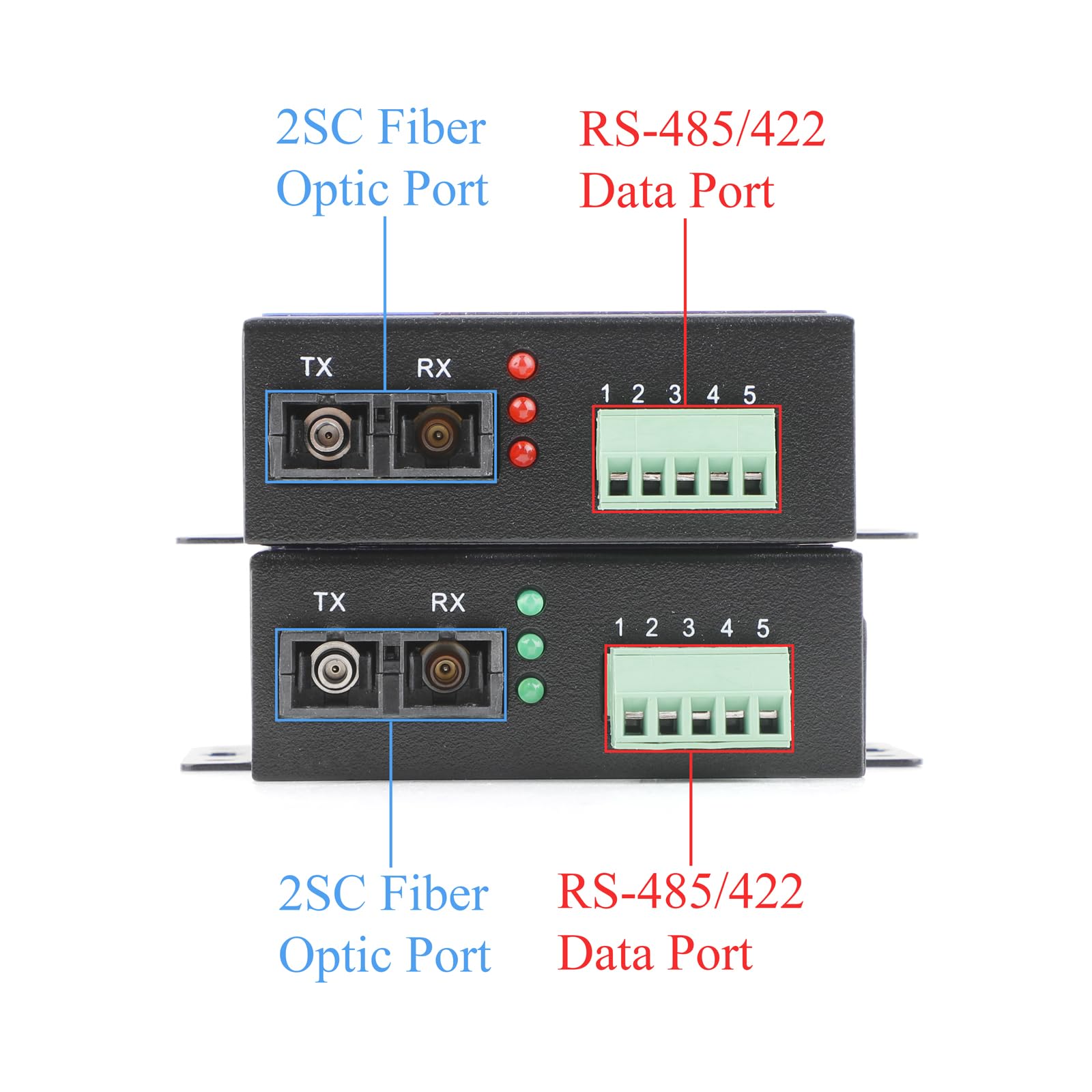 1 Paar RS485-Daten-Optik-Transceiver, 1-Weg bidirektional, SC/FC, 2–20 km (Multimode/Singlemode), DB9/Industrieterminal, für industrielle Steuerung (SC,Dual-Faser-Multimode,2KM)