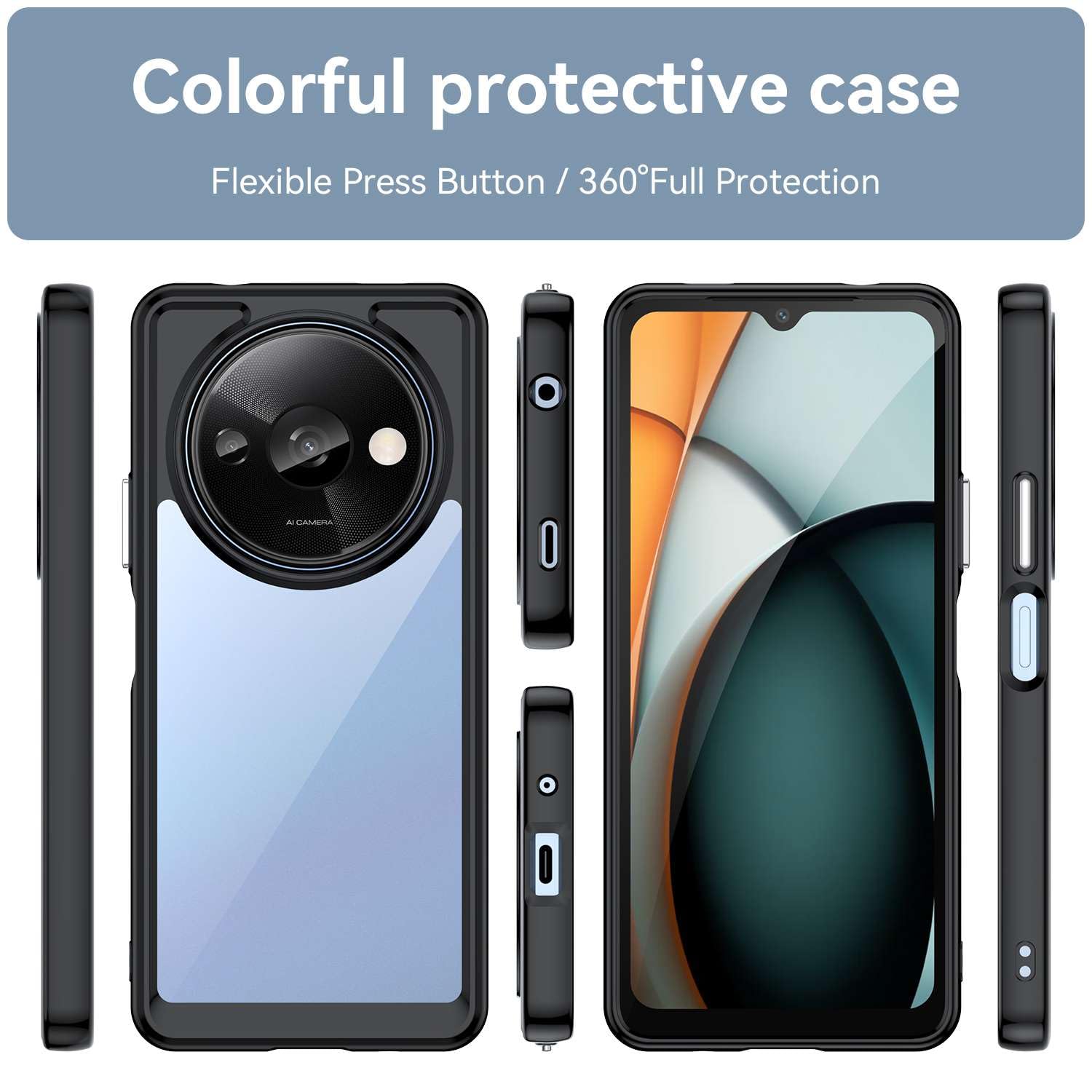 BGHHEU Cover con Cordino per Xiaomi Redmi 13C,Custodia con Collana Collo Silicone Antiurto Case,Protezione Fotocamera Slot Carte 360° Anello Supporto,Silicone Case,Blu