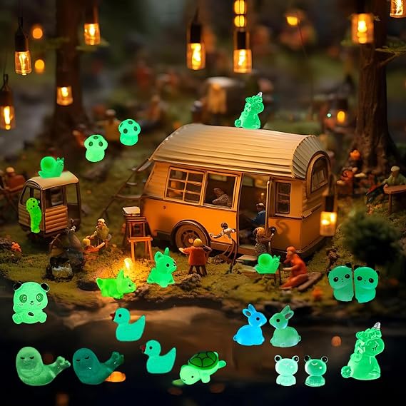 136PCS Mini Luminous Resin Animals, Cute Tiny Small Resin Animals Little Plastic Animal Figurines Small Ducks Bulk Glow in the Dark for Fairy Garden Dollhouse Plant Decorations