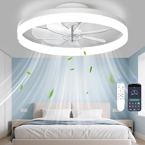Miniatura 10 de CHAREADA - Ventilador de techo con luz, ventilador de techo plegable moderno de 20 pulgadas de bajo perfil con 6 velocidades de viento, luz de techo