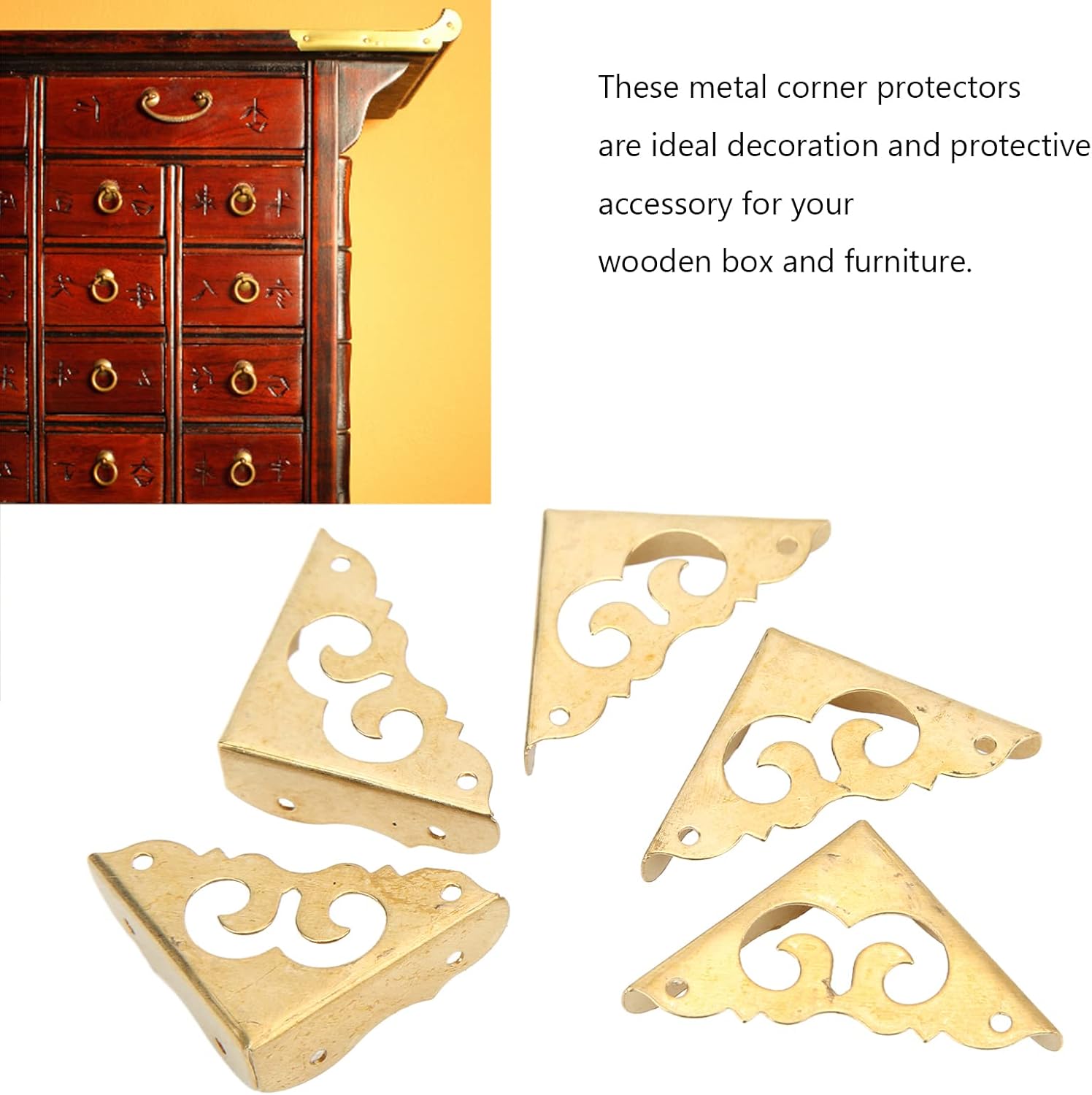 10 Piece Brass Corner Protectors Set Decorative Metal Furniture Protectors Golden Safety Covers for Cabinets Boxes Table Furniture Edge Protectors