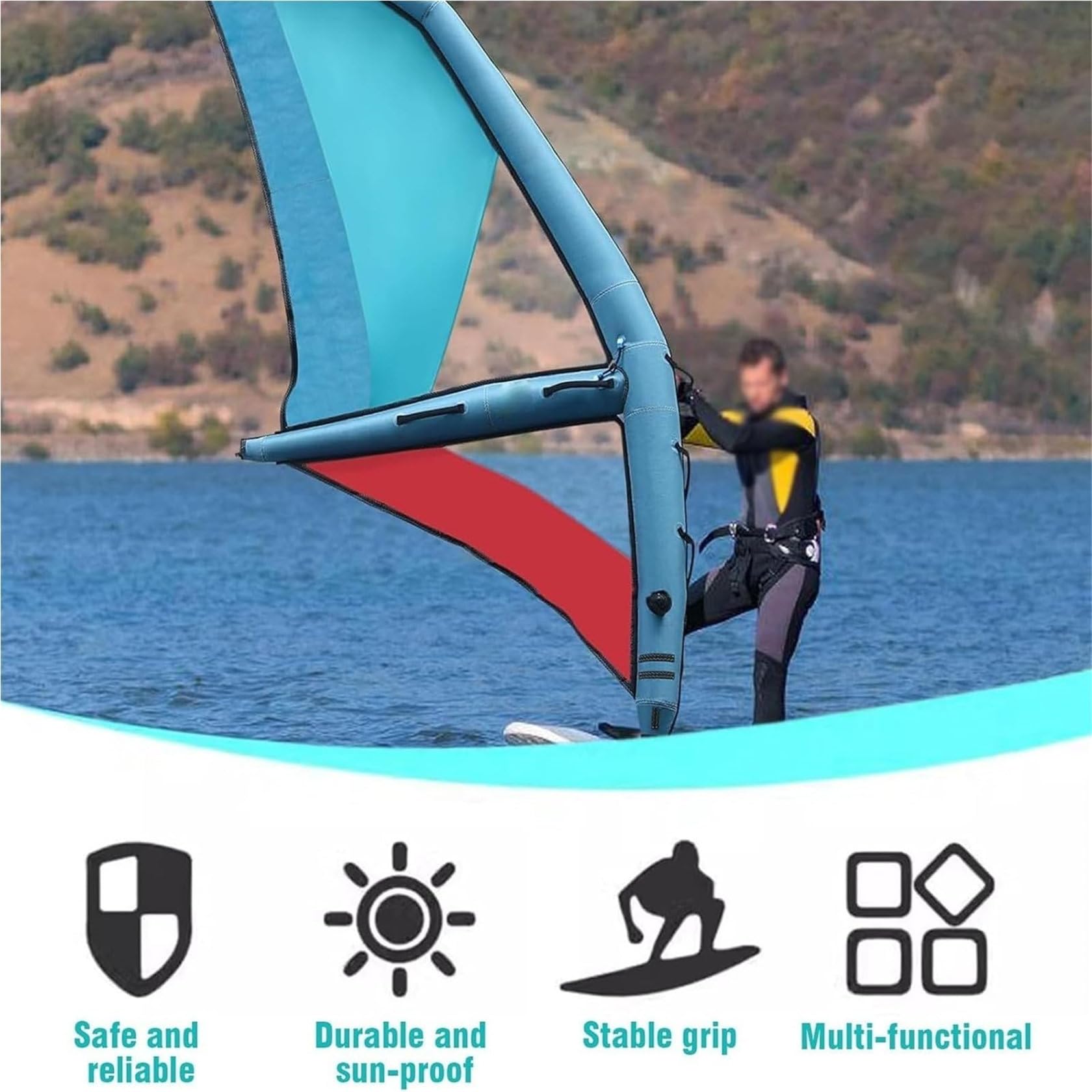 Tabla de hidrofoil inflable, tabla de windsurf, tabla de remo de pie, tela de buey y PVC, área de vela de 4.2㎡, con visión clara para deportes acuáticos, kayak, vela, marino, fácil instalación y