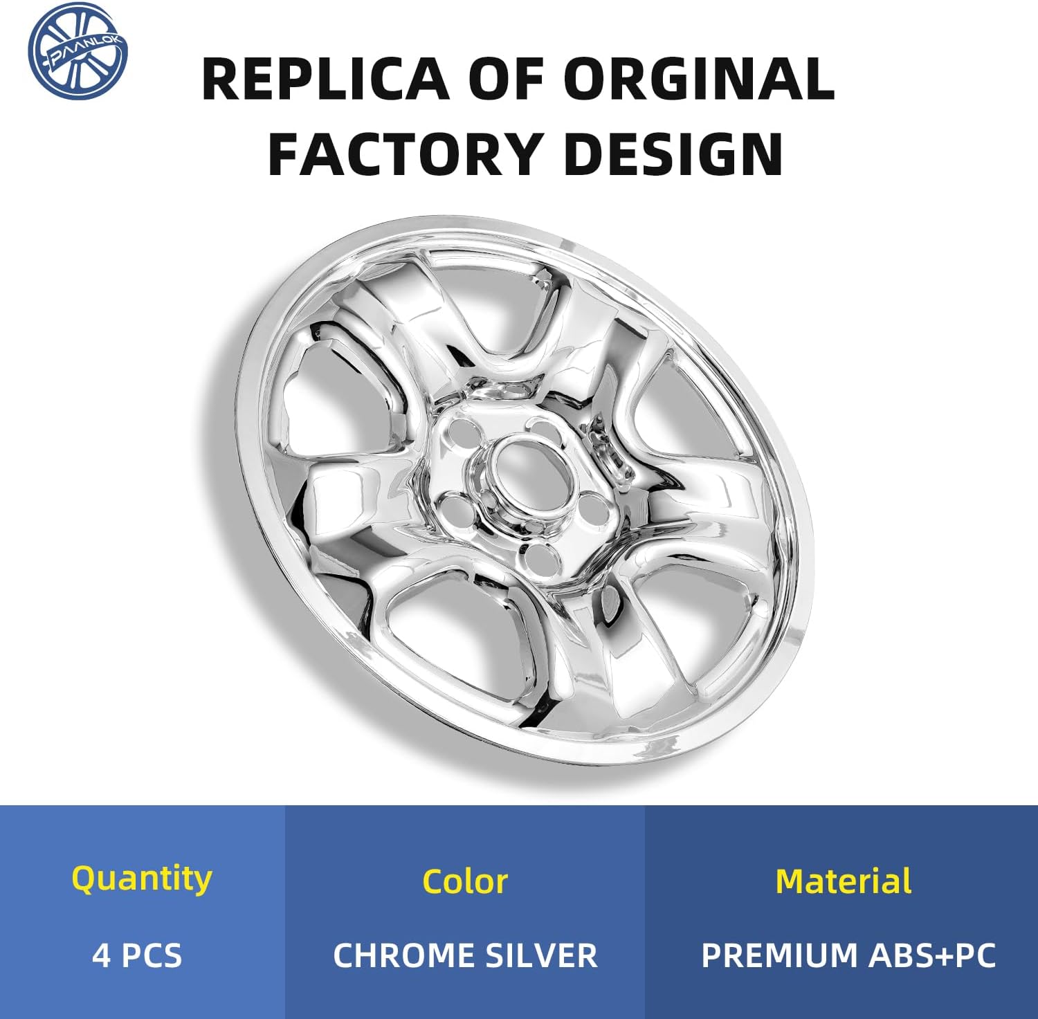 16 Inch ABS Wheel Skins for 2012-2016 Honda CR-V, Fits OEM Steel Wheels #42700-T0A-A01 / #42700-T1W-A01, Chrome Silver Snap-On Wheel Covers 4-Pack