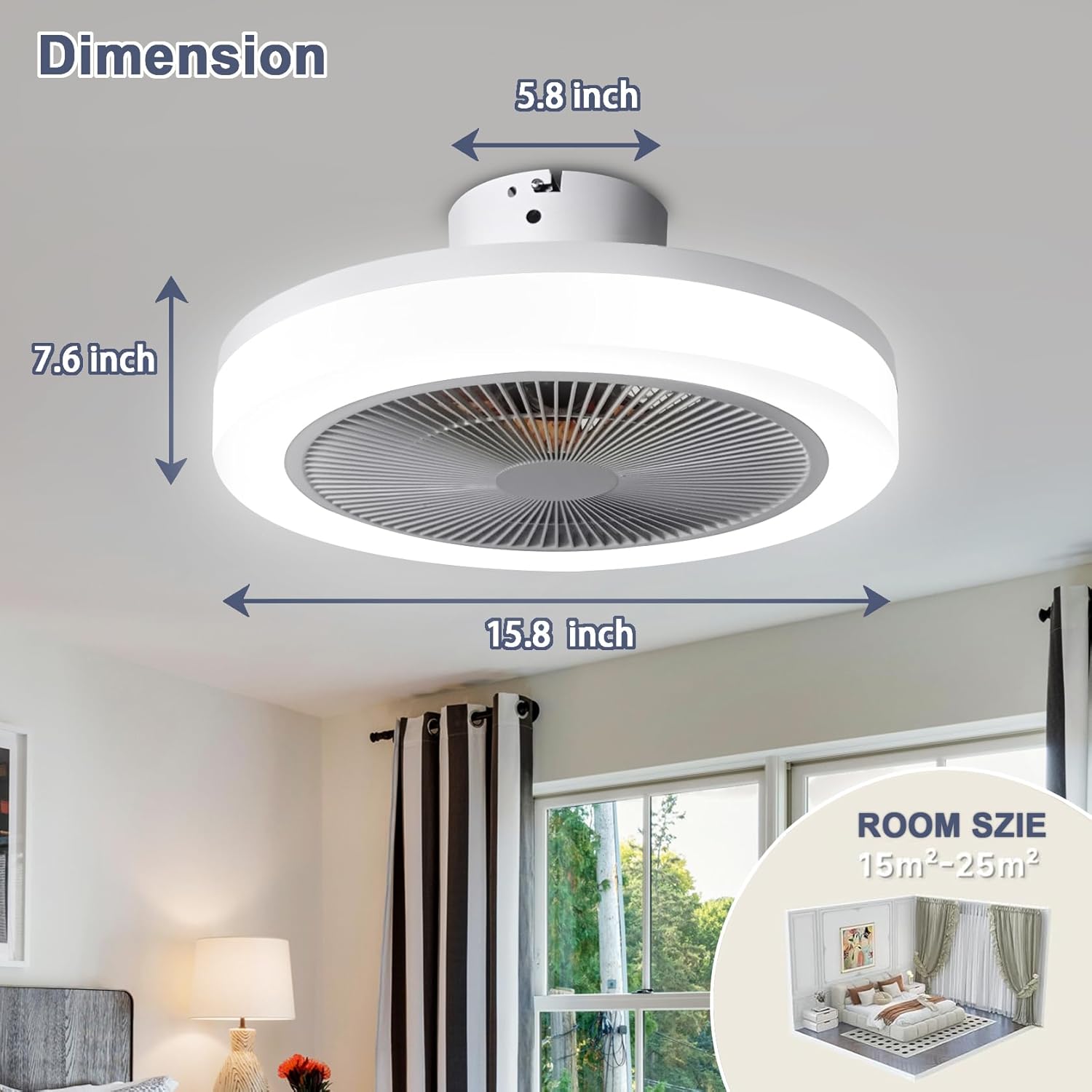 ceiling fan with light and remote control, 19.7-inch modern low-profile ceiling fan with light, stepless color temperature change, and 6 speeds, suitable for bedrooms and children's rooms (gray)