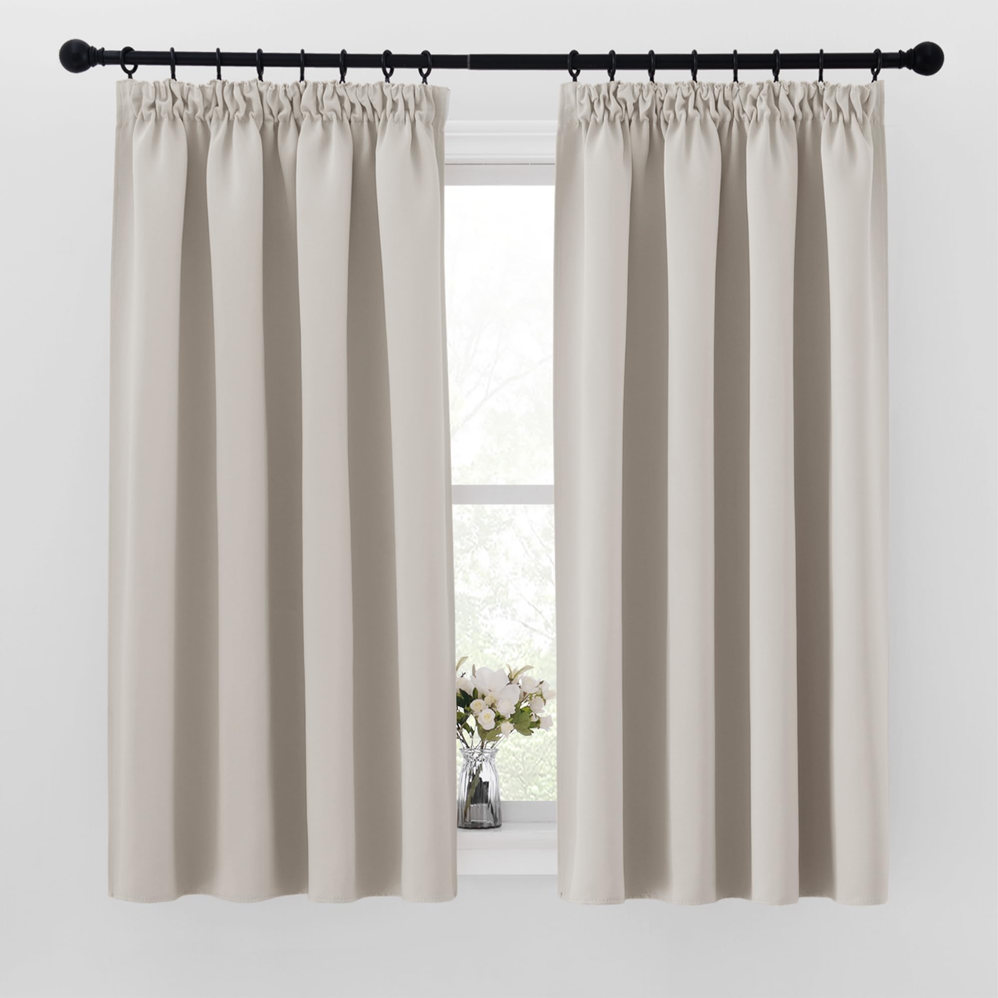 PONY DANCE Pencil Pleated Thermal Curtains for Bedroom, Blackout Curtains with Hooks 54 Inch Drop Short Drapes, W46 X L54