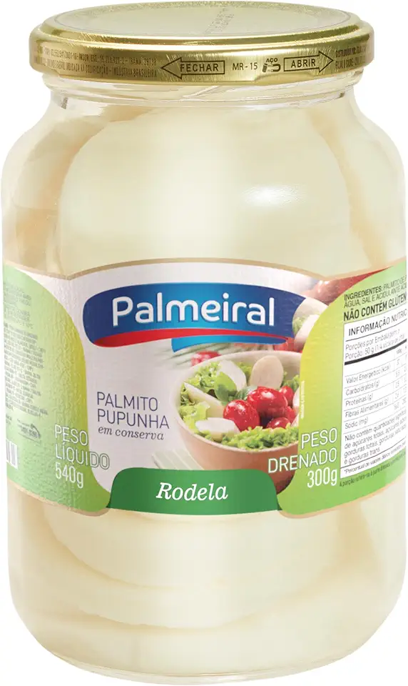 Palmeiral, Palmito de Pupunha, Rodela, Em Conserva, Vidro, Macio e Pronto para Consumo, 300g