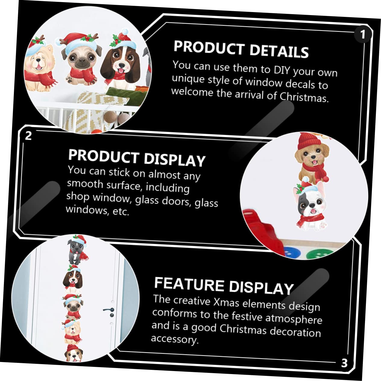 BESTOYARD 4fogli Adesivi Natalizi Per Vetrine Decorazioni Per Finestre Con Cani Carini Facili Da Applicare e Rimuovere Perfetti Per Creare Atmosfera Festiva Casa Durante Natale