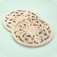 Vista 7 de MUXSAM Apliques decorativos de madera, 2 piezas redondas de madera, calcomanías talladas sin pintar, decoración central para el hogar, armario