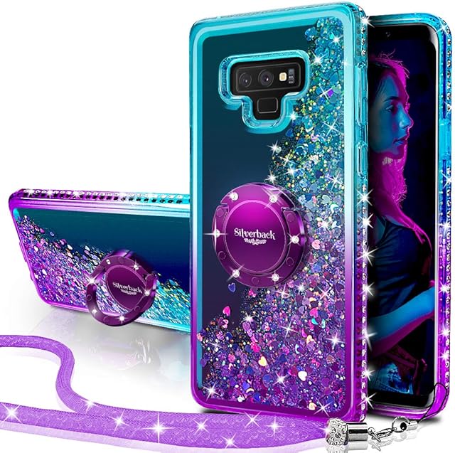 Miss Arts Galaxy Note 9 Case, [Silverback] Moving Liquid Holographic Sparkle Glitter Case With Kickstand, Bling Diamond Bumper W/Ring Slim Case for Girls Women for Samsung Galaxy Note 9 -Purple
