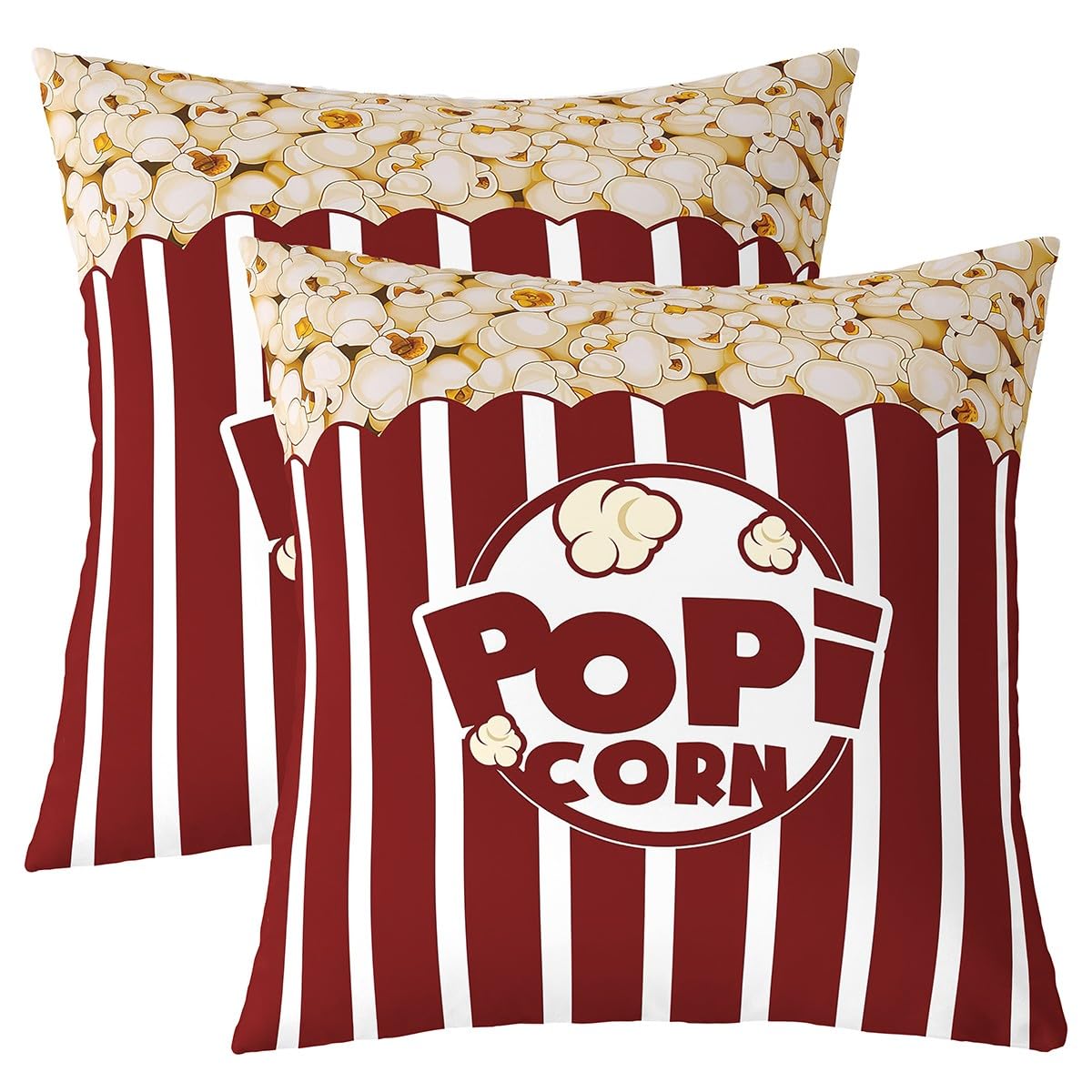 Feelyou Cinema Poster Design Reversible Throw Pillow Covers,Movie Theater Square Cushion Covers Set of 2 for Bed Sofa Couch,All Season Popcorn Print