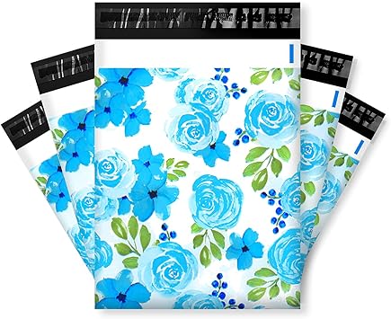 Amazon 80枚 宅配ビニール袋 宅配ポリ袋 サイズ 梱包 透けない 33cm 26cm フタ4cm ワンタッチテープ 強力テープ付き 封筒 梱包用資材 ポリ袋 カラー おしゃれ 厚手 軽量 防水 クリックポスト ネコポス ゆうパケット メルカリ ブルーローズ ギフトバッグ 袋