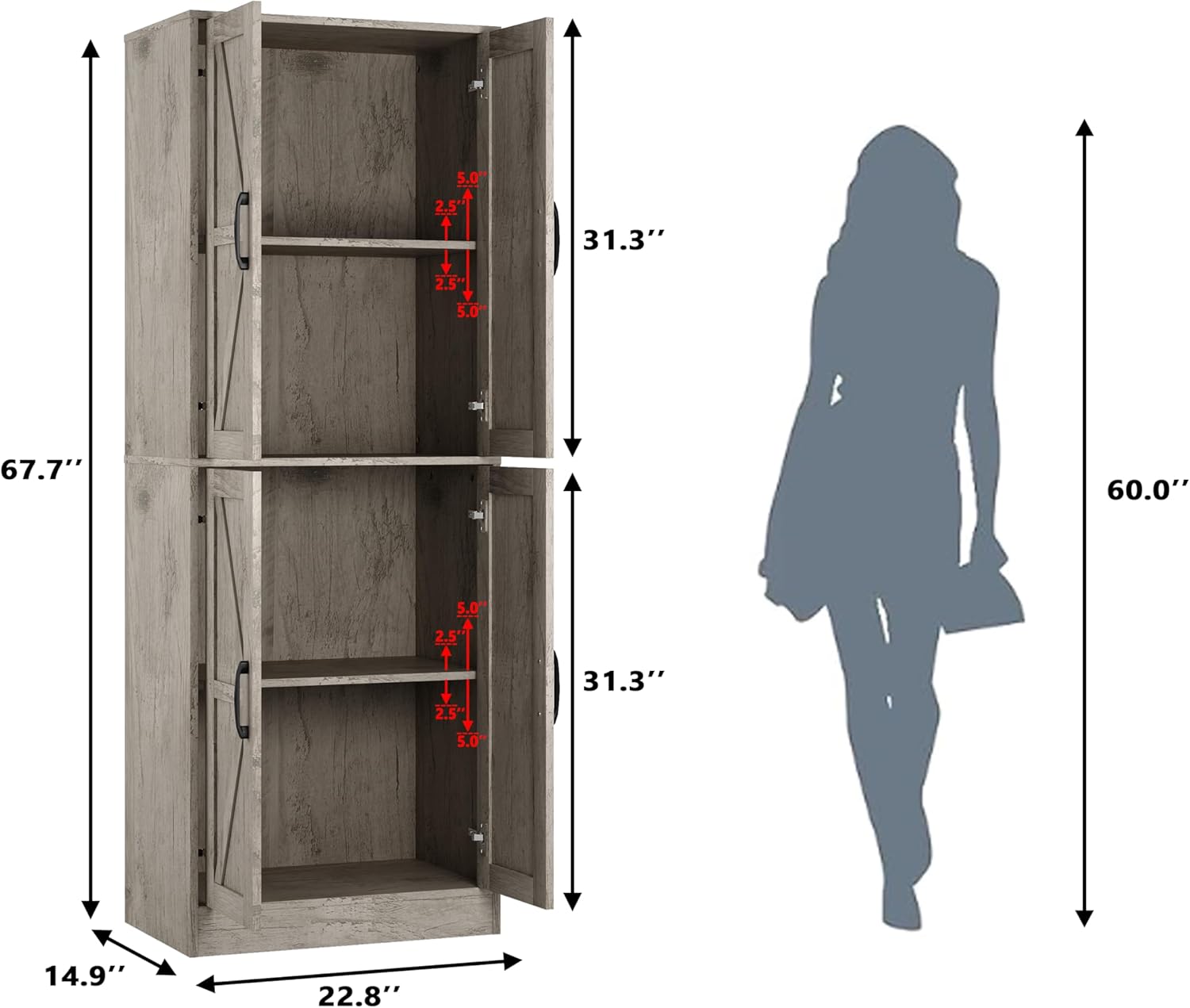 Product dimensions for the IANUE Farmhouse Storage Cabinet