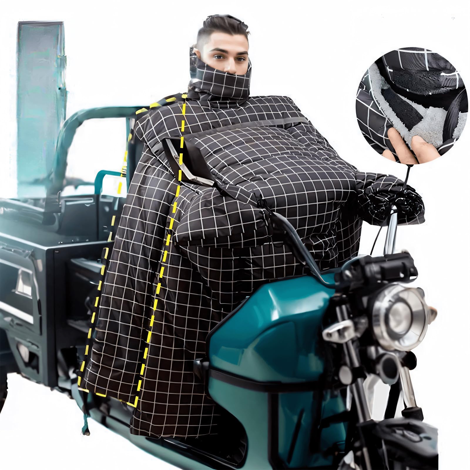 Generic Electric Tricycle Blankets Waterproof Windproof for Outdoors, Portable Hooded Weatherproof Electrocar Windshield Quilt Blankets for Cold Weather Gear (Black Plaid)