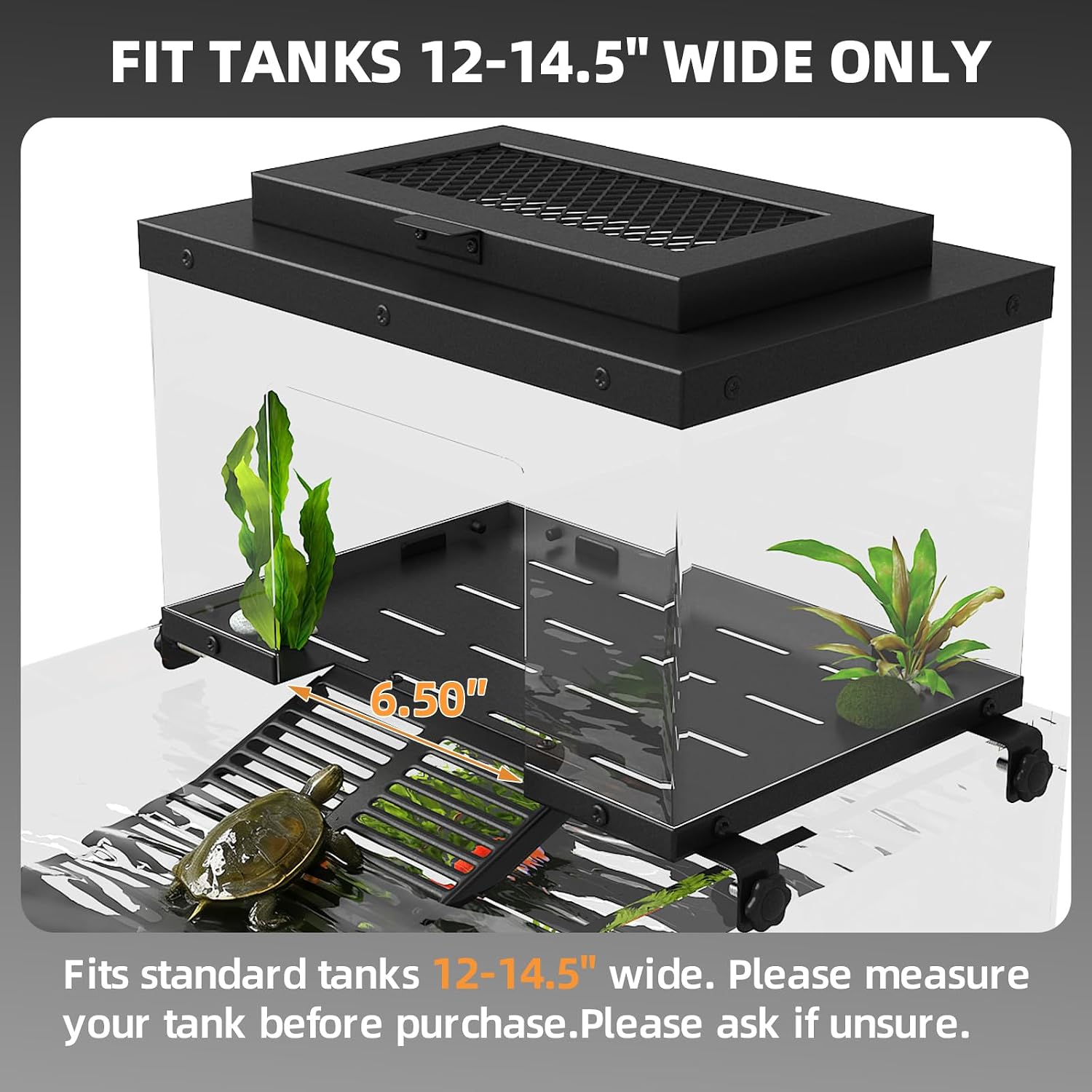 Erinnyees Turtle Basking Platform for Aquatic Turtles, Stainless Steel Large Turtle Dock with Extended Ramp & Flip-Open Mesh Door,Fits 12-14.5'' Wide Aquariums, Large
