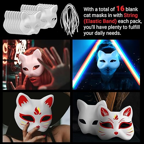 Miniatura 8 de CALPALMY Arcilla AirDry de 10.58 oz de arcilla blanca moldeable con 16 paquetes de máscara blanca para gatos en blanco, para fiestas, cosplay,