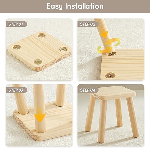 Miniatura 5 de Beright Taburete de madera para niños, taburete para niños con mesa sensorial, taburete resistente con cuatro patas ensambladas, para niños, niños