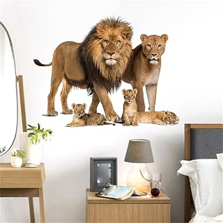 Jungle Animals Wall Decals Wild Lion Family Wall Stickers Removable Peel and Stick Boys Bedroom Living Room Kindergarten Wall Art Murals Kids Baby Nursery Wall Decor Home Decoration