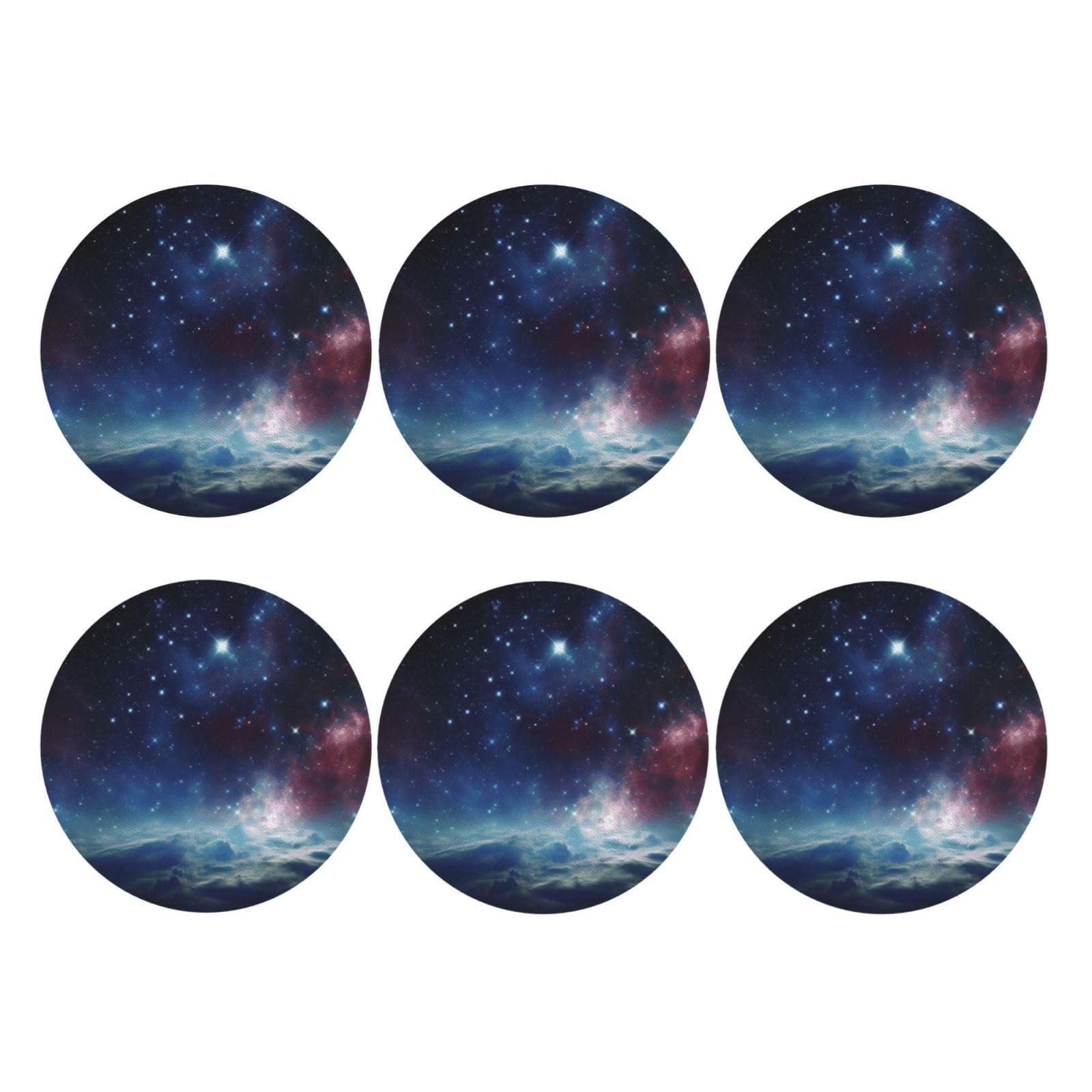 6pcs Leather Coasters for Drinks, Night Sky Outer Space Drink Coasters for Tabletop Protection, 4" Cup Coasters for Coffee Table Decor, Non-Slip Drinking Cup Mat for Hot Or Cold Drink