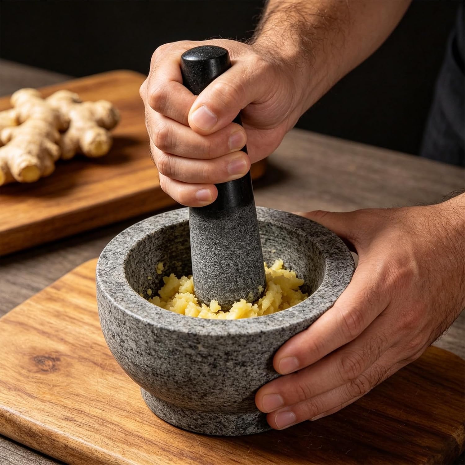 Stone Pestle: Granite Replacement Polished Pestle for Crusher Bowl, Kitchen Food Grinder for Garlic, Spices Mashing, Ergonomic Grip, 5.3 Inch