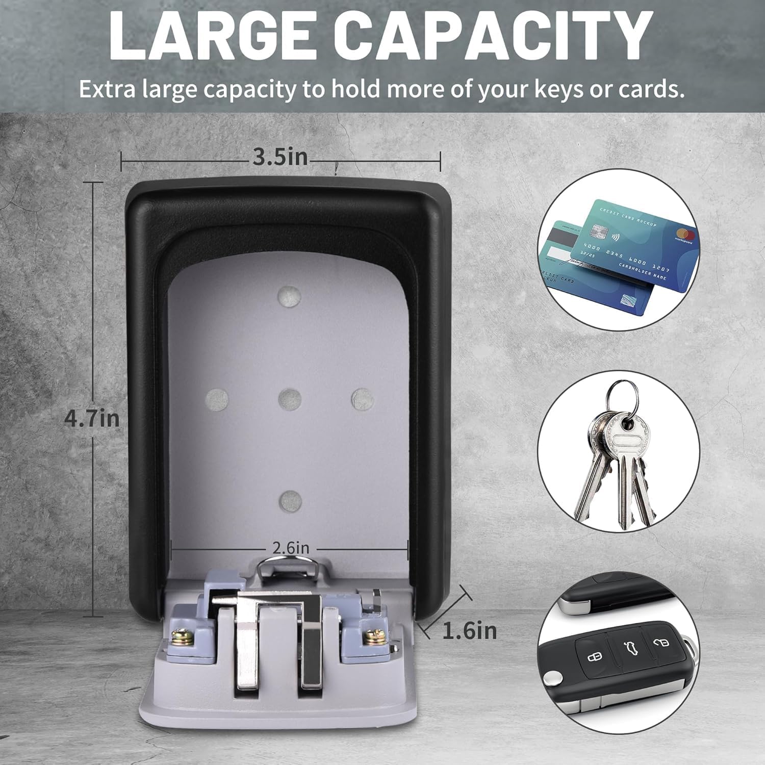 Key Lock Box for Outside - Sturdy and Durable Lock Box for House,5 Key Capacity Lockbox for Keys Outdoor,Waterproof Emergency Spare Lockbox with Resettable Code for Home,Garage,Airbnb(2 Pack, Grey)