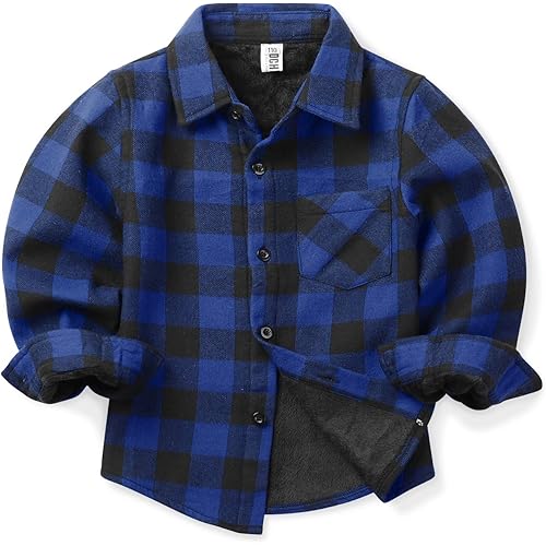 Boys' & Men's Fur-Lined Plaid Flannel Shirt, Little Big Long Sleeve Warm Top Jacket Family Matching