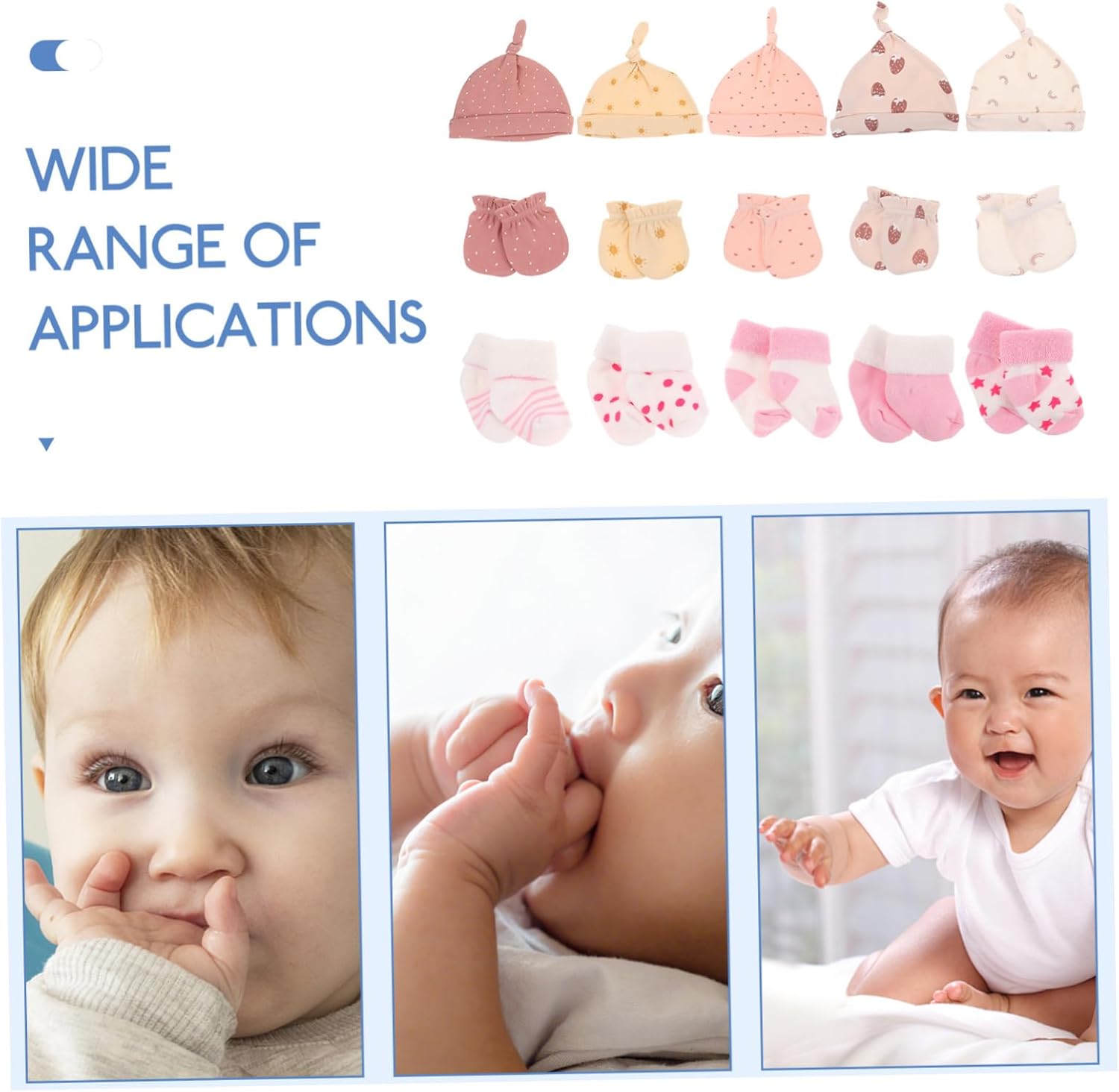 5Sets Soft Cotton Beanie Mittens and Socks for Home Photoshoot Use No Scratch Outfit for Newborns Easy to Wear and Gentle Skin