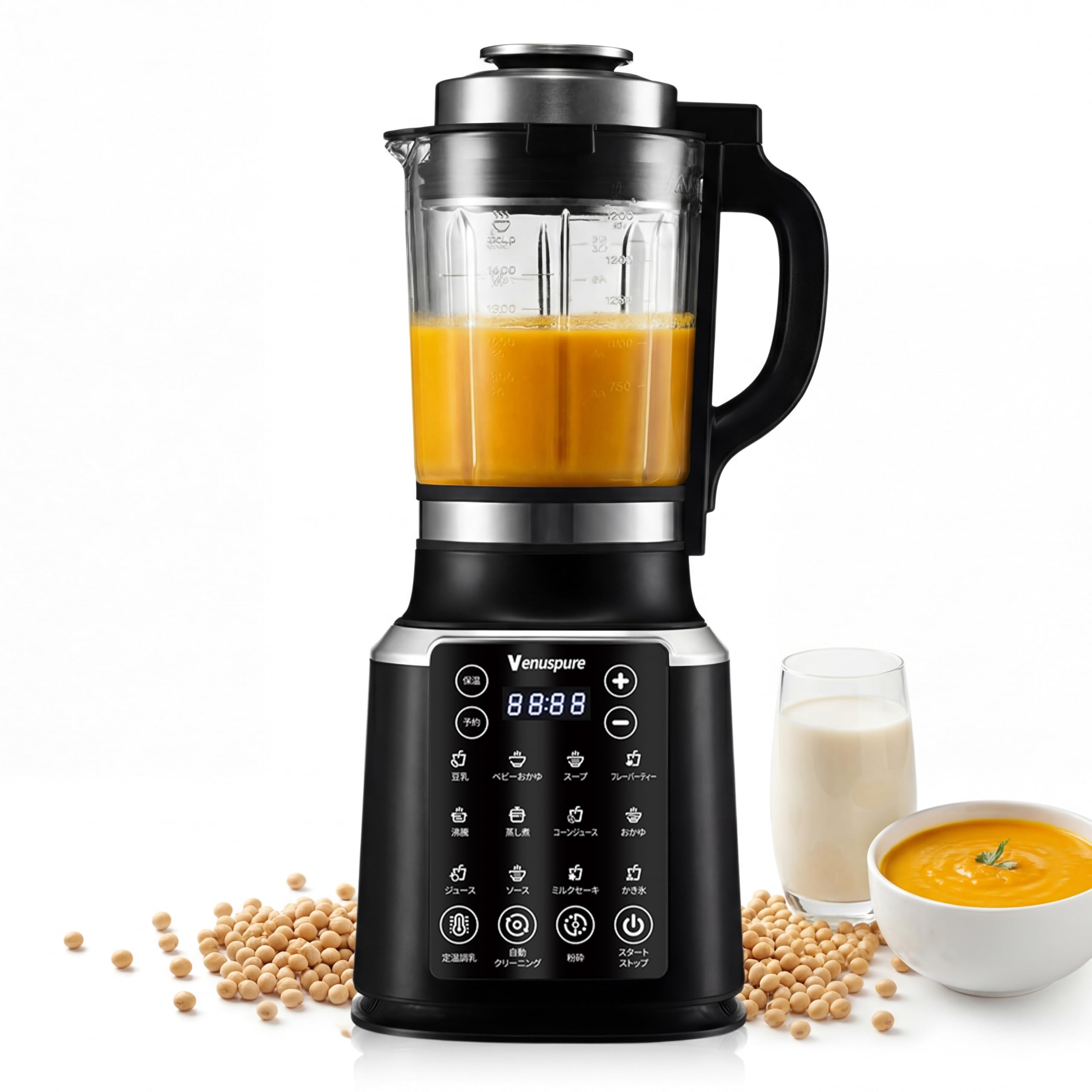 多機能豆乳メーカー／加熱式ブレンダー／1.75L大容量／ミキサー／スムージー／氷 Amazon | Venuspure 加熱式ミキサー ブレンダー 豆乳メーカー 1.75L大