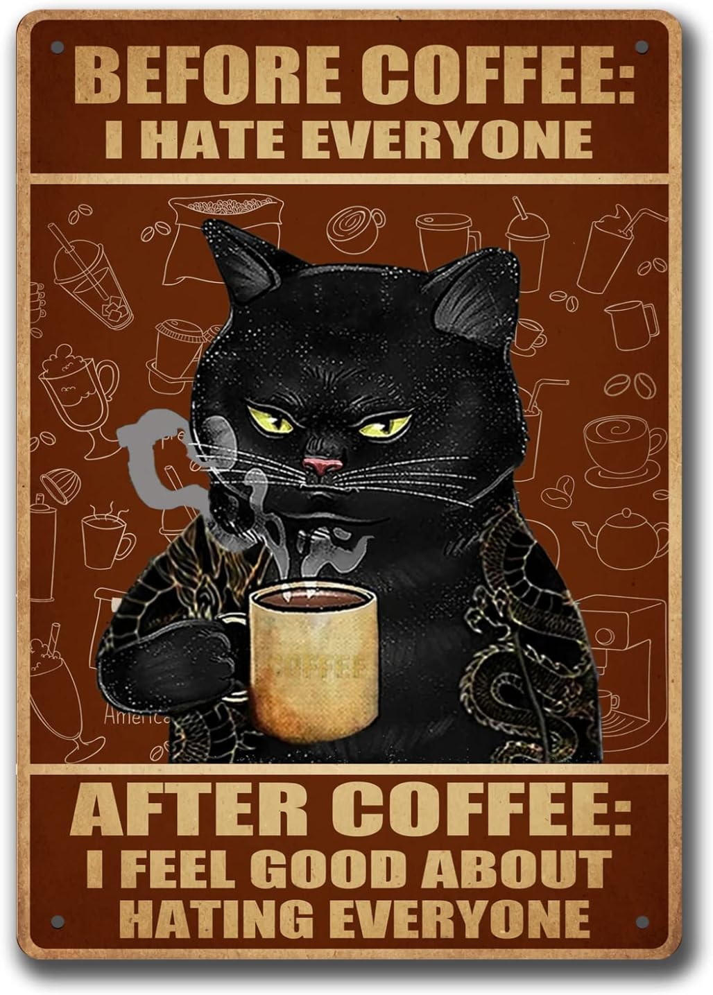 Funny Coffee Bar Sign Retro Cat Metal Posters Vintage Kitchen Wall Decor Signs Before Coffee I Hate Everyone Signs Cat Wall Art Cats Home Decor 8x12 Inch