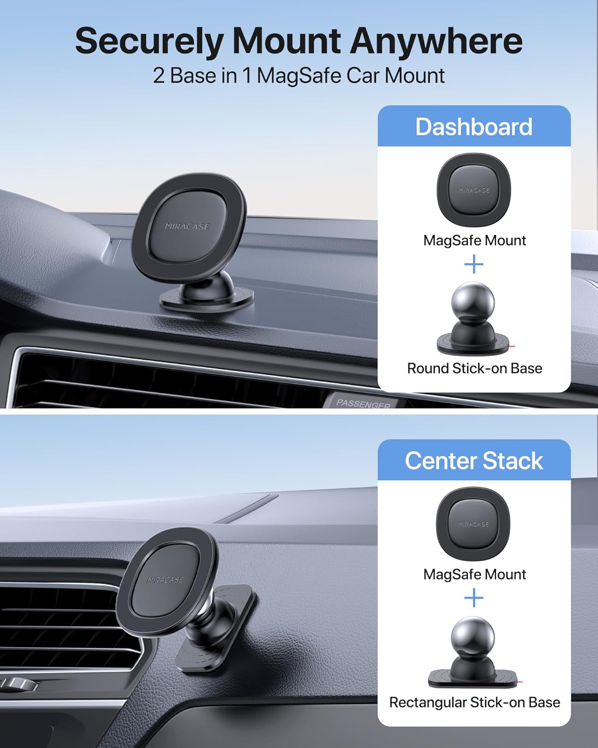 Miracase for MagSafe Car Mount【Strong Magnets】 Magnetic Phone Holder for Dashboard，360 Adjustable Car Phone Holder, Compatible with iPhone Android and All Smartphones, Black