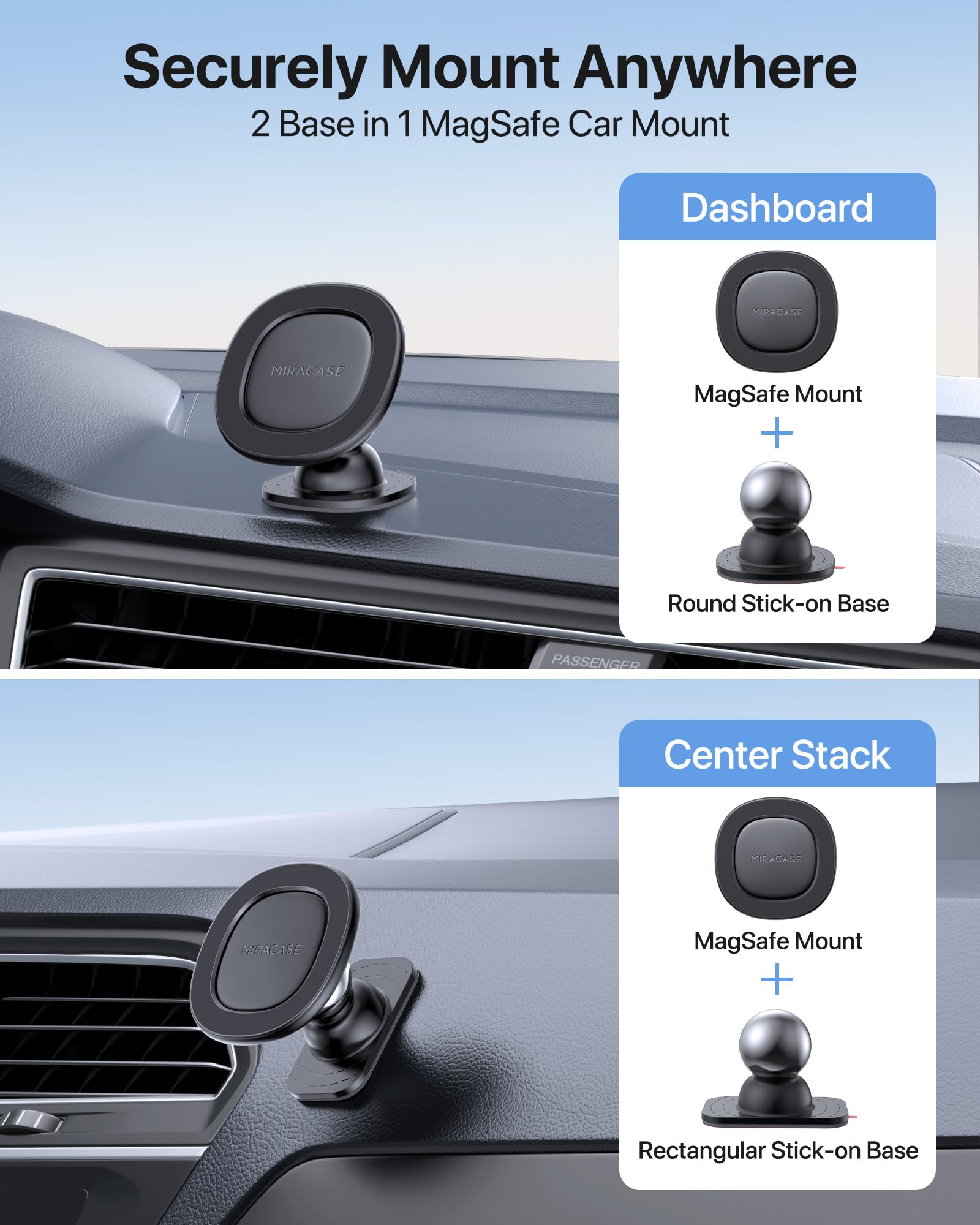 miracase for MagSafe Car Mount【Strong Magnets】 Magnetic Phone Holder for Dashboard，360 Adjustable Car Phone Holder, Compatible with Garmin GPS iPhone Android and All Smartphones, Black view 5