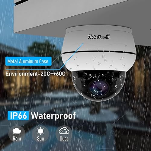 Miniatura 7 de JideTech Cámara POE PTZ 4K para exteriores, cámara domo IP de 8MP con zoom óptico 5X, visión nocturna IR detección de movimiento humanoaudio