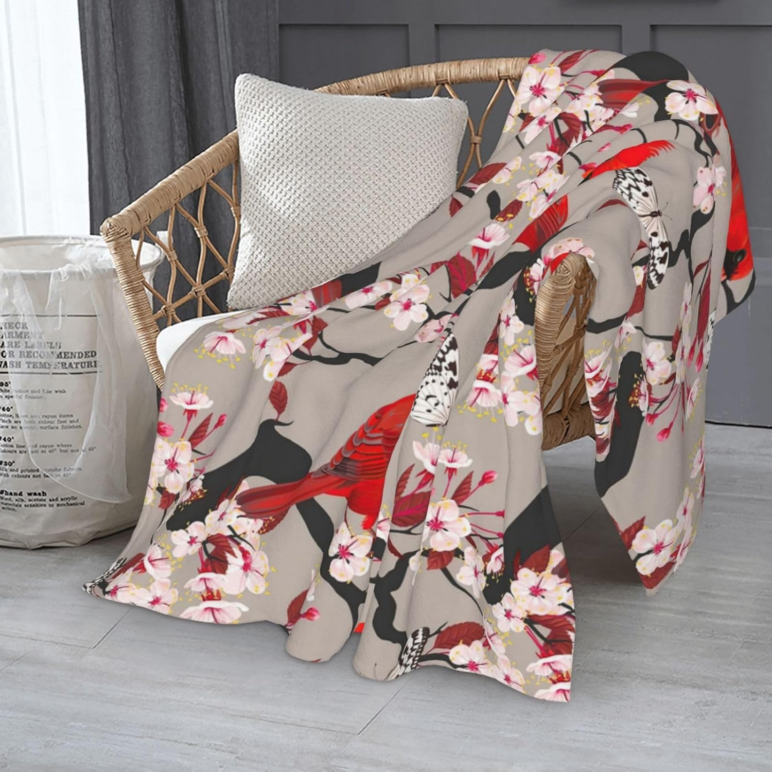 Red Cardinal Bird Throw Blanket Premium Anti-Pilling Flannel Soft Warm and Lightweight 80"x60"