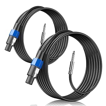 2-Pack 25 Feet Speakon to 1/4 Inch TS Speaker Cable 12 Gauge Twist Lock