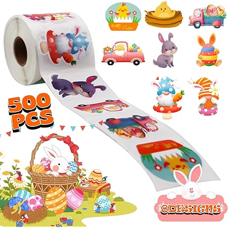Easter Stickers for Kids, 500Pcs Easter Bunny Egg Roll Stickers