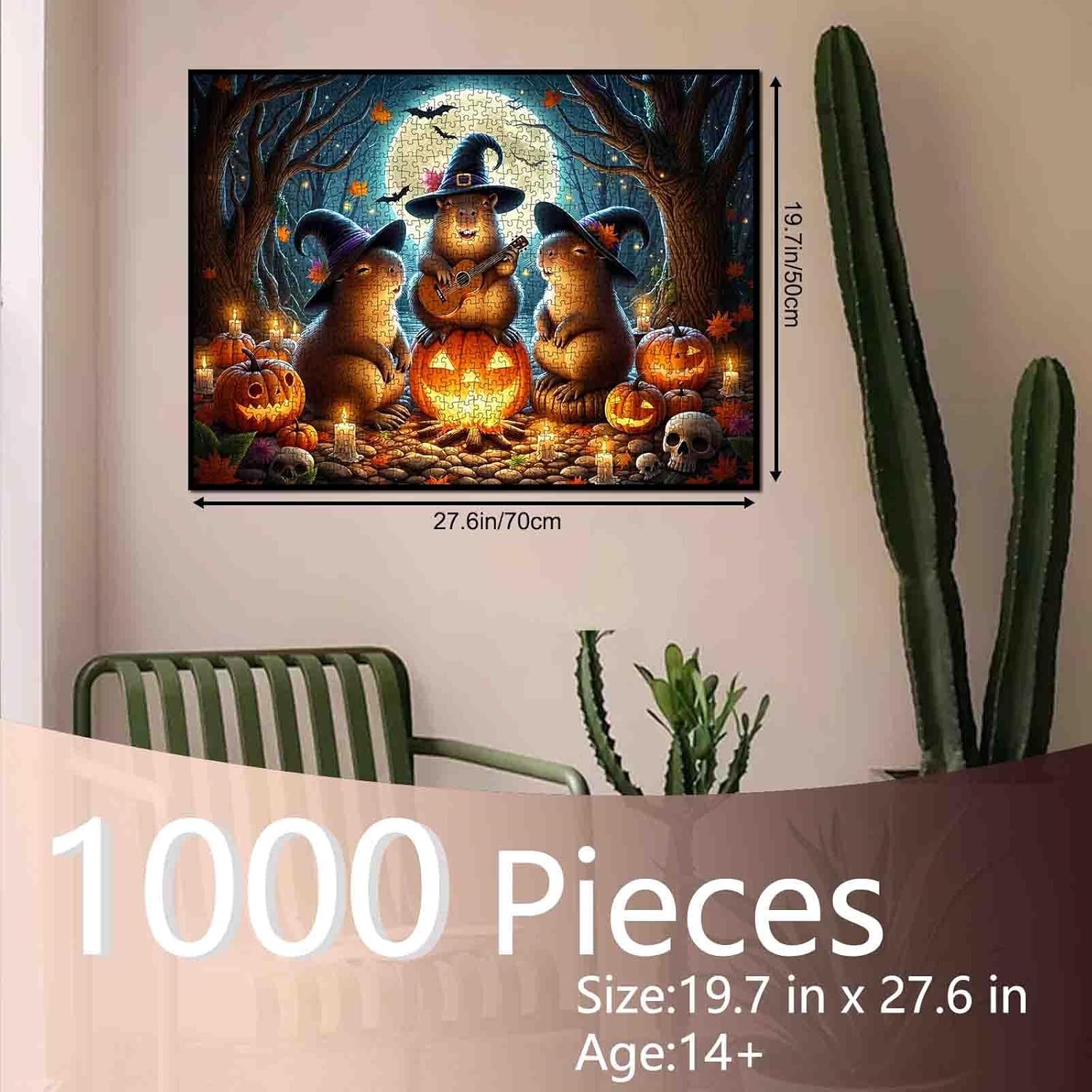 Halloween Capybara 1000 Piece Jigsaw Puzzles for Adults Witch Capybaras Singing by Campfire Jigsaw Puzzle Pumpkins Puzzles for Challenging Family Activity Colorful DIY Art Puzzle Home Wall Decor Gifts
