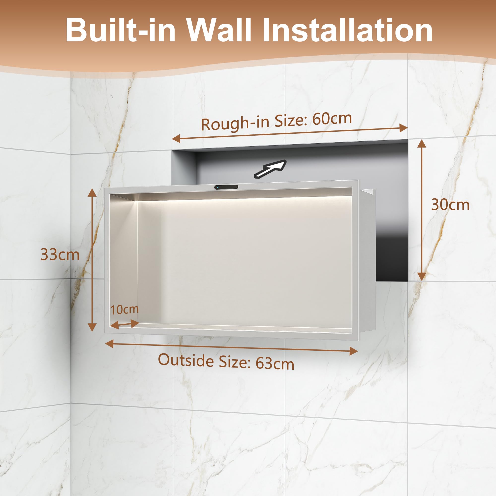 LED Wandnische Dusche Edelstahl mit Bewegungsmelder Radar 60x30cm