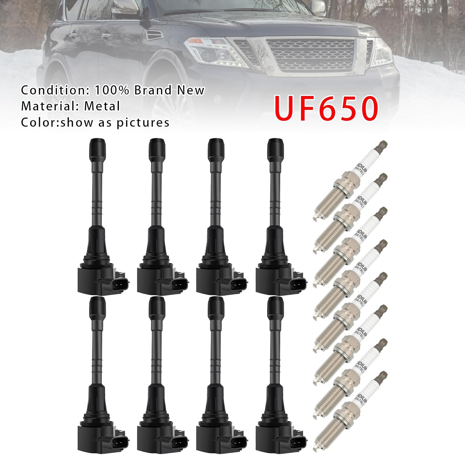 Areyourshop 8X Ignition Coil & Spark Plug Kit UF650 for Infiniti QX56 Driver Side 2011-2013, QX80 Driver Side 2014-17, QX80 Front Bank 2018-2019, For Nissan Armada Front Bank 2017-19 V8 5.6L