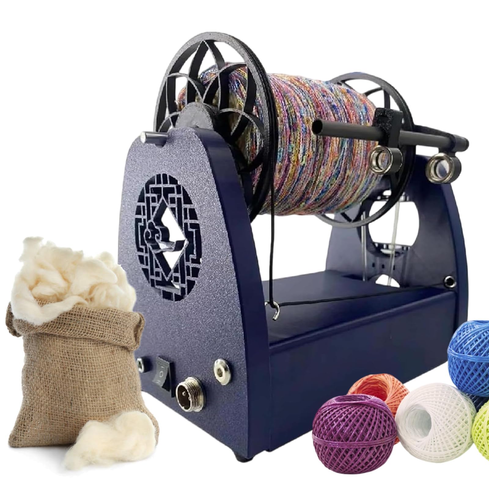 SENJINGHUA Household Mini Yarn Winding Machine - Electric Spinning Wheel for Wool and Pet Hair, 240g Capacity, Speed Adjustable WithPedals