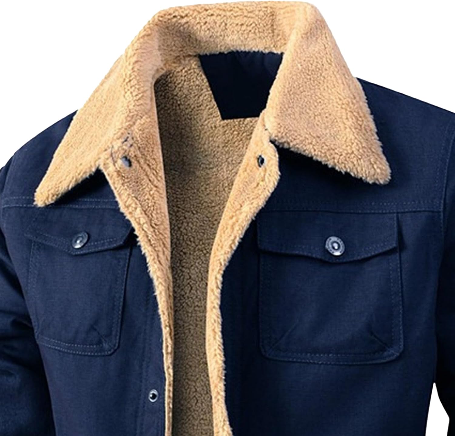 Maiyifu-GJ Men's Winter Jacket Thicken Warm Fleece Lined Coat Casual Lapel Trucker Jackets Outerwear