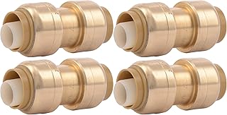 SharkBite 1/2 Inch Coupling, Pack of 4, Push to Connect Brass Plumbing Fitting, PEX Pipe, Copper, CPVC, PE-RT, HDPE, U008LFA4
