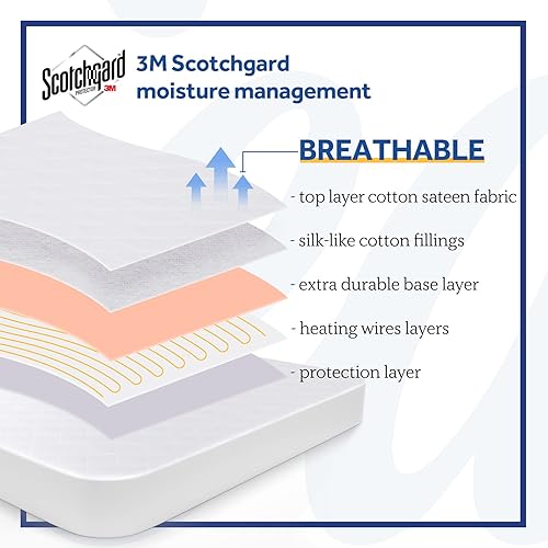 Miniatura 4 de Sealy Protector de colchón térmico tamaño individual, calentador de cama eléctrico de mezcla de algodón con controlador inalámbrico de 10 ajustes de
