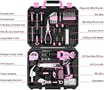 DEKOPRO Drill Set: Tool Set with 8V Pink Cordless Drill, Home Tool Kit with Drill, DIY Hand Tool Kits for Women Garden Office House Repair 126 Piece