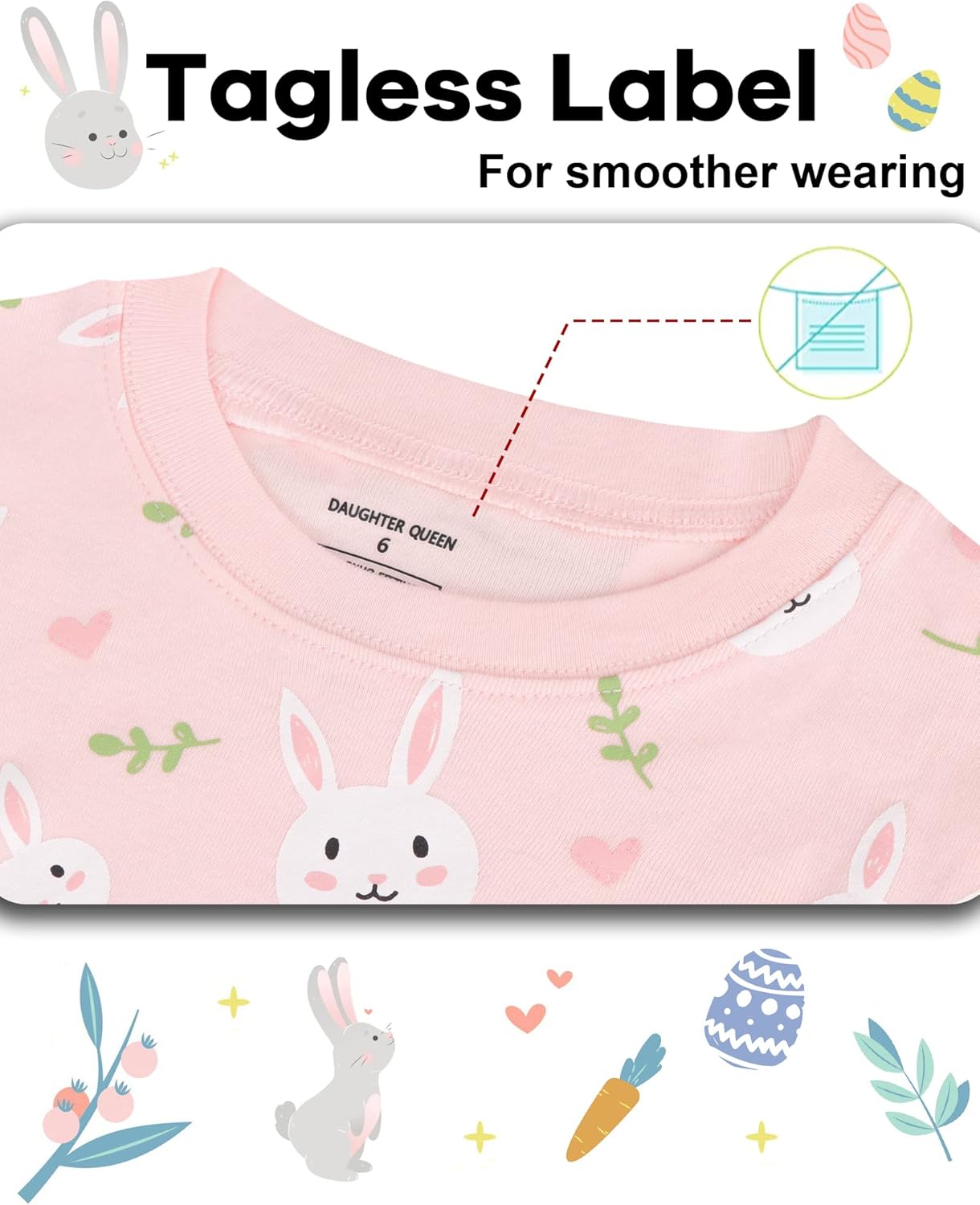 DAUGHTER QUEEN Girls 4 Pieces Cotton Pajamas Size 18 Months-12 Years - Image 3