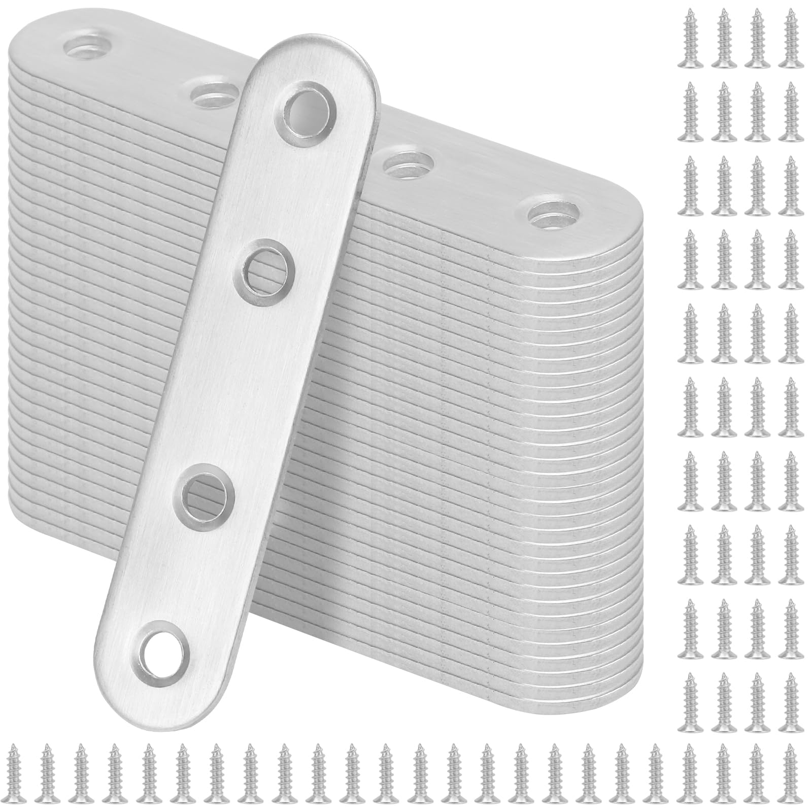 MANCHAP 30 Pieces Stainless Steel Mending Plates, Flat Straight Joining Bracket for Furniture, Shelf, Window, Silver, 77 x 16 x 2mm