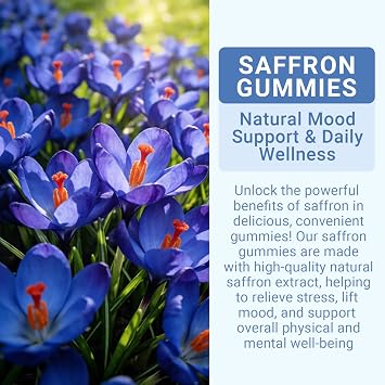 Calm Mood Gummies for Kids & Adults | Saffron, Passion Flower, Magnesium, Omega-3, B12 | Supports Mood & Focus | 60 Raspberry Flavour Gummies | Vegan & Gluten Free