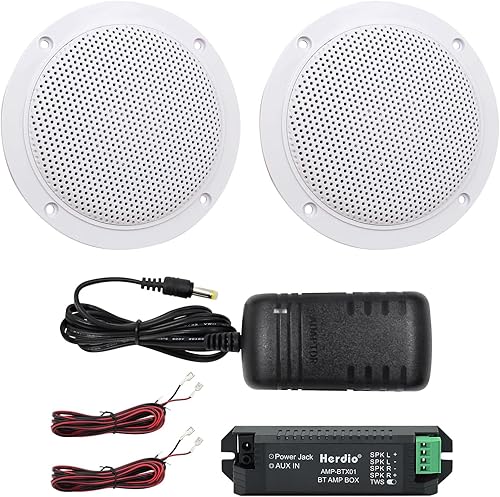 Herdio Altavoces de techo Bluetooth marinos impermeables de 4 pulgadas para baño, cocina, hogar, al aire libre, cámper, carrito de golf, barco con