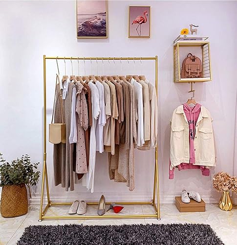 Percheros resistentes para colgar ropa perchero independiente para colgar ropa exhibición al por menor perchero de metal para almacenamiento dorado