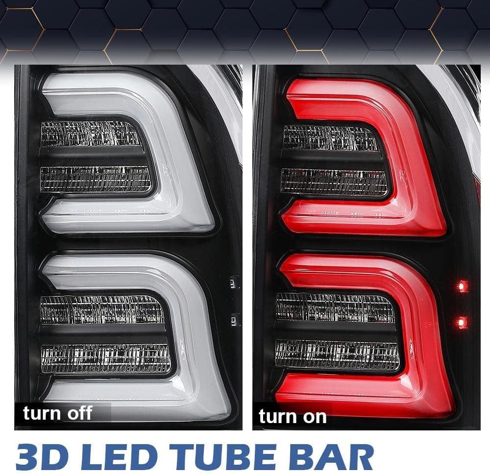 PIT66 LED Tail Lights Assembly, Compatible with Toyota Tacoma 2005-2015 Tail Lamp Left Driver And Right Passenger Side Clear Lens Black Housing w/White LED Light Bar