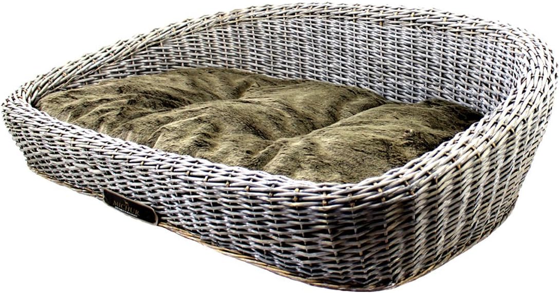 MICHUR SYLT Dog Bed Dog Basket rattan Gray Dog Basket Willow with pillow, Basket for Dogs, LUXURY rattan willow gray, about 31,50"- about 40,16"