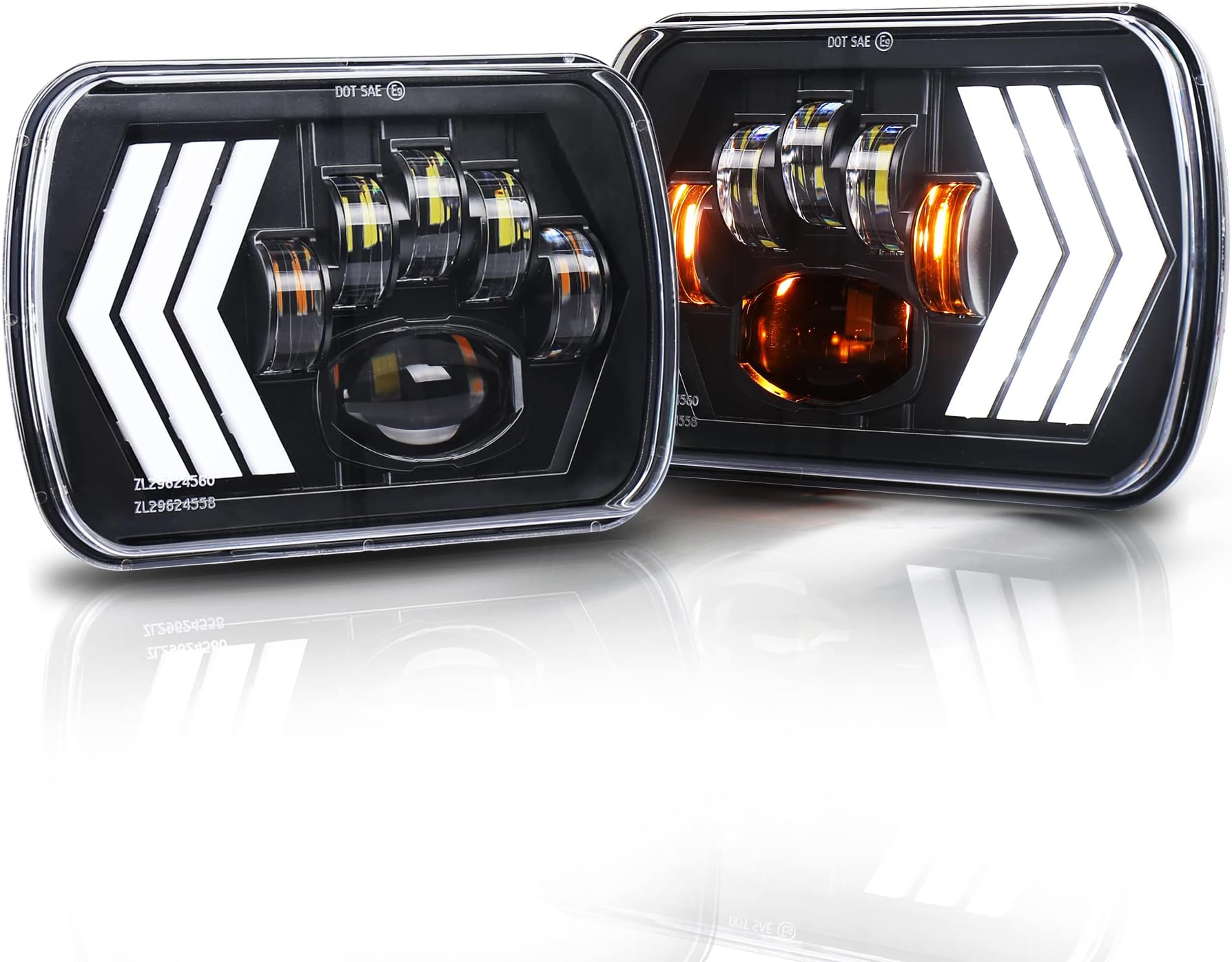 OVOTOR 7x6 LED Headlights 55W Square 5x7 inch Headlights with White&Amber Arrow DRL Dynamic Sequential Turn Signal for Wrangler YJ XJ Toyota GMC Trucks H6054 H5054 H6054LL
